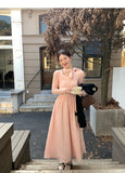 KYLETHOMASW  -  Korean Sle  Knot Ele Dr Women's Spring Autumn Design Slim A-Line Long Dr Soft Polyester Fiber Casual Wear