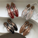 KYLETHOMASW  -  T-strap Rome Flat Sandals Women Hollow Out Vintage Summer Mary Janes Shoes Ladies Pu Leather Holiday Elegant Gladiator Sandals