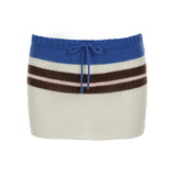 KYLETHOMASW  -  Sexy Striped Patchwork Knitted Skirt Women's Autumn and Winter High Waisted Drawstring Slim Fit Hip Wrap Mini Skirt