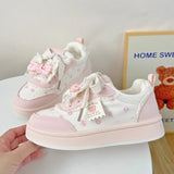 KYLETHOMASW  -  New Women Students Sneakers Fashion Cute Ladies Causal Shoes School Patchwork Non-slip Women's Sports Shoes with Bowknot