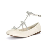 KYLETHOMASW  -  Rhinestone Bow T-Strap Round Toe Flat Ballet Shoes Woman Summer 2025 Buckle Women's Mary Jane Shoes Woman Pumps