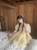 KYLETHOMASW  -  Light Yellow Mesh Dresses Japanese Style Mori Bubble Sleeve Dress French Princess Court Appointment Vestido