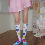 KYLETHOMASW  -  Original New Colorful Polka Dot Summer Calf Socks Sweet Trendy Girl Velvet Y2K Japanese Mid Calf Socks Dress Playful Stockings