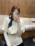 Kylethomasw Vintage Red Poncho Sweater Women Ribbed Knitwear Two-Piece Set Pullover Korean Cutecore Long Sleeve Christmas Clothes