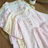 KYLETHOMASW  -  Cotton double-layer gauze lace princess pajamas women's summer new short-sleeved trousers shorts ins loungewear cover