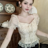 KYLETHOMASW  -  Puff Sleeve Blouses Polka Dot Spring Summer Sweet Korean Fashion Women Shirts Square Neck Retro Sexy Blusas Mujer