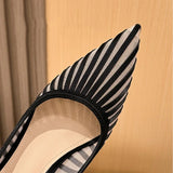 KYLETHOMASW  -  Fashion Mesh Women's Pumps New Pointed Toe Stiletto Slip-on Stripe Totem Female Sandals Classics Shallow Summer Ladies Shoes
