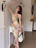 KYLETHOMASW  -  Fashion Summer Long Dresses For Women Elegant Retro Print Sexy Strap Backless Slim Midi Party Vacation Robe Mujer Vestido Street