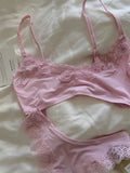 KYLETHOMASW  -  Lace Bra Set Woman Adjusted-strap Seamless Bras+Low Waist Panties Female Casual Simple Solid High Elasticity Lingerie Sets