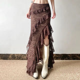 KYLETHOMASW  -  Women Asymmetrical Lace Flowy Skirts y2k Vintage Multilayer Ruffles Bodycon Skirt Elegant Party Maxi Long Skirts Clubwear 013A