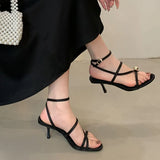 KYLETHOMASW  -  Fashion Ankle Strap Women Thin Heels Sandals Shoes Female Round Toe Footwear Party Ladies High Heels Sandals Shoes Pumps