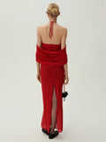 Kylethomasw New Women Celebrity Sexy Backless Flower Red Maxi Long Split Bodycon Bandage Dress 2024 Elegant Evening Club Party Dress