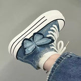 KYLETHOMASW  -  Spring Autumn Women Thick Sole Denim Shoes Butterfly High-top Canvas Shoes Girls Breathable Cloth Casual Shoes Canvas Shoes