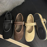 KYLETHOMASW  -  High Quality Woven Faux Suede Leather Mary Jane Shoes Women Metal Belt Buckle Design Shoes Comfortable Flat Loafers for Women
