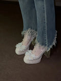 KYLETHOMASW  -  Silver Stunning Block Heels Mary Jane Shoes