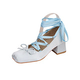 KYLETHOMASW  -  New Women's Coarse Heels Pink Cross Tie High Heels girl Ballet Shoes Elegant Silk Lolita Single Shoes