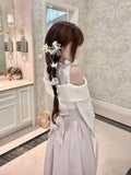 KYLETHOMASW  -  Japanese Elegant Sweet Pink Lolita Dress Women Kawaii Bow Lace Sweater Off-shoulder Long Dress Korean Y2k Party Princess Dresses