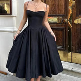 KYLETHOMASW  -  Elegant Spaghetti Strap Dress Women French Retro Party Slim A Line Solid Dress New Summer Off Shoulder Lady Vestidos