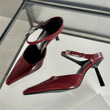KYLETHOMASW  -  Sexy Thin Heels Woman Slippers Elegant Pointed Toe Shallow Buckle Strap Dress Pumps Female Mules Shoes