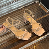 KYLETHOMASW  -  Women's High Heel Sandals Silver Summer French Style Dress Sandals Red Non Tiring Sandals Women's Shoes