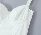 KYLETHOMASW  -  Sexy Bra Chest With Wire Corset Style Low Waist Spliced Ruched Pleated Swing Slit Long Midi Dress Women Bodycon Sling Robe White