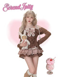 KYLETHOMASW  -  2000s Vintage Y2k Suits Women Retro Brown Crop Tops Sweater +  Mini Skirt Japanese Kawaii 2 Piece Sets Korean Party Clothing