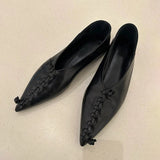 KYLETHOMASW  -  Spring New Genuine Leather Retro Pointed Toe Flat Women's Shoes Design Weaving Simple Office Daily Commuting Shallow Shoes