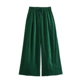 KYLETHOMASW  -  Pantalon Femme Trousers Women Summer French Minimalist Pants Women Loose Fitting Casual Drawstring Wide Leg Pants