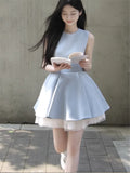KYLETHOMASW  -  Celebrity Lady Bithday Party Blue Black Ball Gown Mesh Patchwork A Line Dress Summer Sleeveless O Neck Mini Fluffy Tank Dress