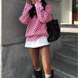 KYLETHOMASW  -  Winter Women Casual Pullover Sweater Fashion Strawberry Embroidery Contrasting Color Cute Long Sleeved Women's Knitted Sweater