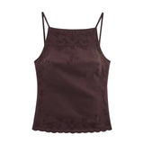 KYLETHOMASW  -  French Cotton And Linen Backless Sexy Suspender Shirt Minimalist Coffee Color Elegant Sleeveless Shirt Blouse Women Top