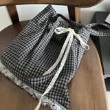 KYLETHOMASW  -  Lace Plaid Bag Shoulder Bags Portable Lightweight Bolsos mujer Shoppping Travel Bolsa Daily Using Tote Bolso Sweet Sac Femme