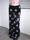 KYLETHOMASW  -  Polka Dot Drawstring Wide Leg Trousers Harajuku Letter Printing Straight Pants Y2k Aesthetic Vintage Casual Pantalones Women