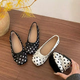 KYLETHOMASW  -  Spring Polka Dot Women Ballet Flats Comfortable Square Toe Style Soft Sole Ladies Dress Shoes