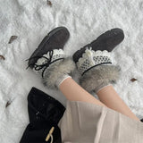 KYLETHOMASW  -  Sweet Lace Decoration Furry Suede Snow Boots Women 2025 Winter Thick Bottom Fluffy Fur Ankle Boots Warm Plush Designer Shoes