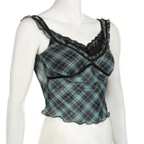 KYLETHOMASW  -  Ins Pure Desire Style Sexy Mesh Print Perspective Lace Lace T-shirt Spicy Girl Looks Thin Fake Two piece Mesh Short Top