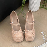 KYLETHOMASW  -  New Spring Platform Thick Heel Women Mary Jane Shoes Fashion Butterfly-knot Shoes Ladies Outdoor Dress Leather Pumps