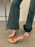 KYLETHOMASW  -  Fashion Thin High Heeled Slippers Women Sexy Round Toe Open Toe Patent Leather Slide Sandals Summer Elegant High Heels Sandalias