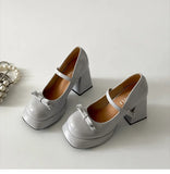 KYLETHOMASW  -  New Spring Platform Thick Heel Women Mary Jane Shoes Fashion Square Toe Shoes Ladies Elegant Height Increase Dress Shoes