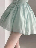 KYLETHOMASW  -  Women Clothing Dress Summer New French Elegant Style High-end Designed Niche Temperature Mint Green V-neck Puff Sleeve Dress