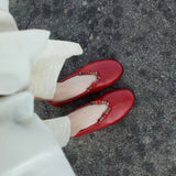 KYLETHOMASW  -  Vintage Handmade Beaded Shallow Single Shoes 2026 Spring and Summer New Red Flat Soft-Soled Mary Jane Shoes Genuine Leather