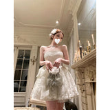 KYLETHOMASW  -  Elegant Bow Mini Dress Women Fairy Party Prom Lace Strapless Dresses Summer Korean Sexy Backless Bodycon A Line Vestidos