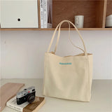 KIylethomasw Canvas Bag Embroidery Lettered Casual Tote Bag Female Student Large Capacity Computer Shopping Bag