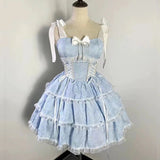 KYLETHOMASW  -  Sweet Lolita Mini Dress Women Kawaii Bow Lace Patchwork Sleeveless Cake Dresses Harajuku Cute Japanese Summer Camisole Dress New