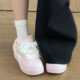 KYLETHOMASW  -  New Arrivals Comfort Hard Wearing Soft Sole Vulcanized Shoes Women Pink Platform Sneakers Trendy Cross Tied Non Slip Flats