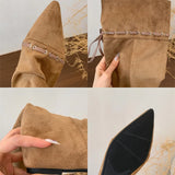 KYLETHOMASW  -  Knee High Women Boots Designer Pointed Toe Flats Shoes Winter 2025 New Suede Casual Shoes Chelsea Boots Walking Mujer Botas