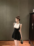 KYLETHOMASW  -  Elegant Black and White Spliced Knitted Dress Women's Summer Sleeveless O-neck Slim Fit A-line Short Dress