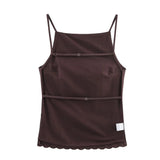 KYLETHOMASW  -  French Cotton And Linen Backless Sexy Suspender Shirt Minimalist Coffee Color Elegant Sleeveless Shirt Blouse Women Top