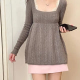 KYLETHOMASW  -  Knitting Grey Sweater Twists Solid Color Thin Long Sleeve Shirt Sueter Mujer Korean Fashion Pull Femme Jumper Y2k Top