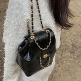 Kylethomasw Korea Mini Chains Backpack Ins Student Oil Wax Leather Shoulder Bag Women Autumn Winter Female Travel Bagpack Black Rucksack
